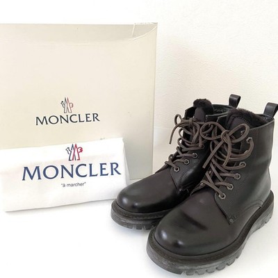 MONCLER MATHIS Leather Boots, Size 39, Fur Trimmed, Platform Short Boots #QYG2TC