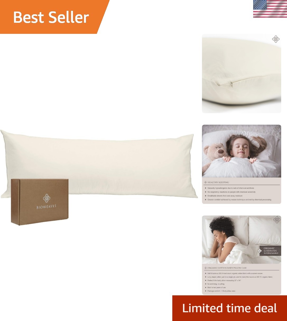 Cover For Body Pillowcases 300 Thread Count S...