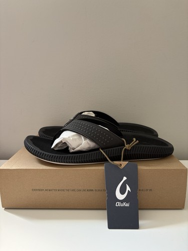 Men's OLUKAI Ulele Flip Flop Beach Sandals Tropic Black Size 10 NWT