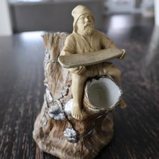 Vintage Cigar Holder Ceramic Gnome Match Striker Tree Stump Fantasy Mettlach