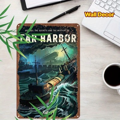 Fallout 4: Far Harbor Tin Metal Signs Home Décor Post-Apocalyptic Game Room, for