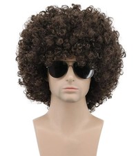Men Women Afro 70s 80s Short Curly Dark Brown Rocker Party Wig Californi