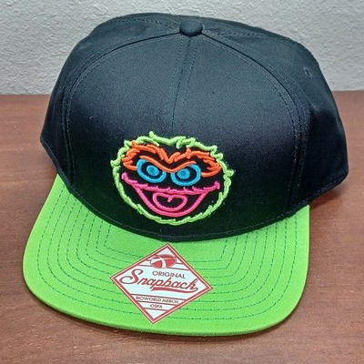 Oscar the Grouch Original Snapback Cap Bioworld Merch Black & Neon Green