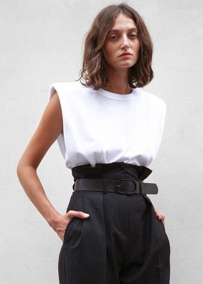 The Frankie Shop Top Medium Womens Eva Padded Shoulder Muscle T Shirt White