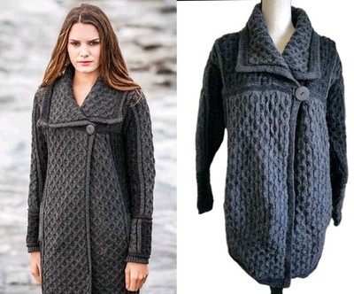 Aran Crafts Ireland XL Merino Wool Cable Knit Sweater Jacket Heavyweight 