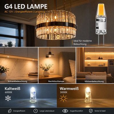 10X G4 LED Birnen 3W 6W 8W Warmweiß Kaltweiß Leuchtmittel AC/DC COB 12V Lampen