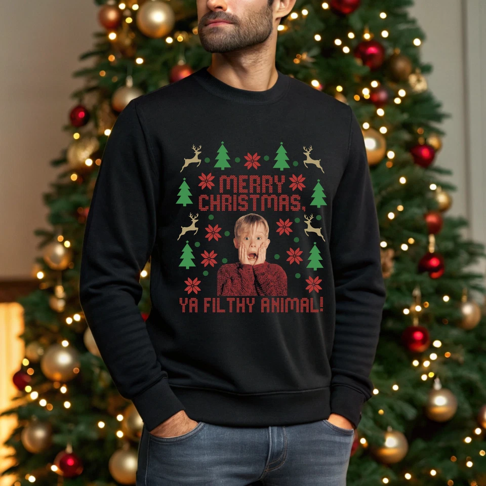 SAUTE STYLES Home Alone Merry Christmas Sweatshirt | Ya Filthy Animal Xmas Jumper Kevin Movie