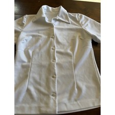 Vintage 70s White Dagger Collar Button Down Shirt Short Sleeve Polyester Blouse