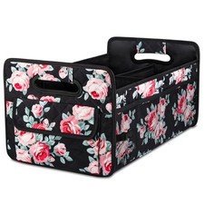Car Trunk Organizer for SUV, Collapsible Car Storage Organizer Black Floral