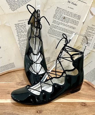 Anthropologie Repetto Limbo Mid Tie Ballet Flat Black Patent 41