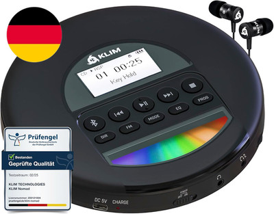 KLIM Nomad - Tragbarer Cd-Player Discman Mit Langlebigem Akku - Inklusive Kopfhö