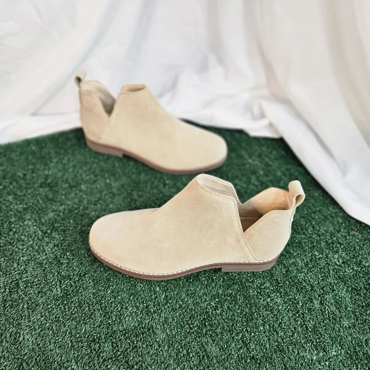 Women\'s Size 9 W Beige Suede Ankle Boots Wide‎ Low Heel Zipper ZBY Boots Womens 7 Ankle Bootie Beige Suede Side Zip Casual  main image 4