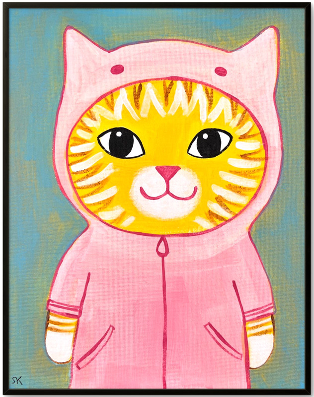 Orange Cat in Costume Painting, Whimsical Cat Art 8x10