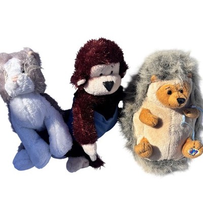 Ganz Webkinz Plush Lot 3 Cat Monkey in Overalls Hedgehog Stuffed NO CODE