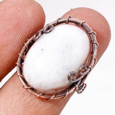 Rainbow Moonstone Gemstone Handmade Wire Wrap Copper Jewelry Ring 7.25" PG 133