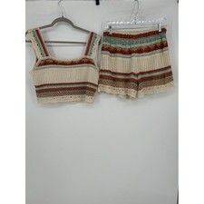 Rebellion Crochet Knit Shorts Set Boho Coastal Cowgirl Large Country Concert