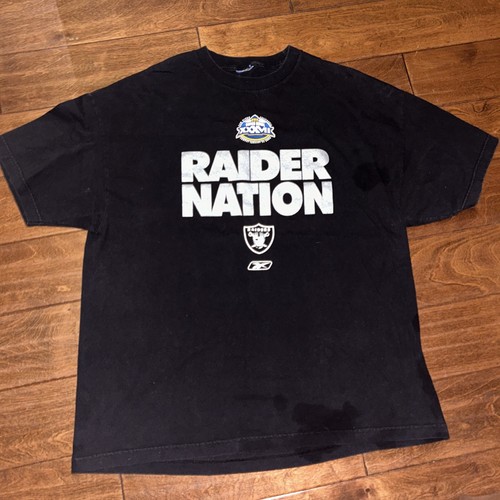 VTG Mens Sz XL Oakland Raiders Super Bowl XXXVII Black T Shirt RAIDER NATION L - Picture 1 of 7