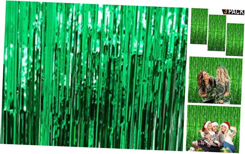 .2 ft x 9.8 ft Metallic Tinsel Foil Fringe Curtains Party Photo 3 Green