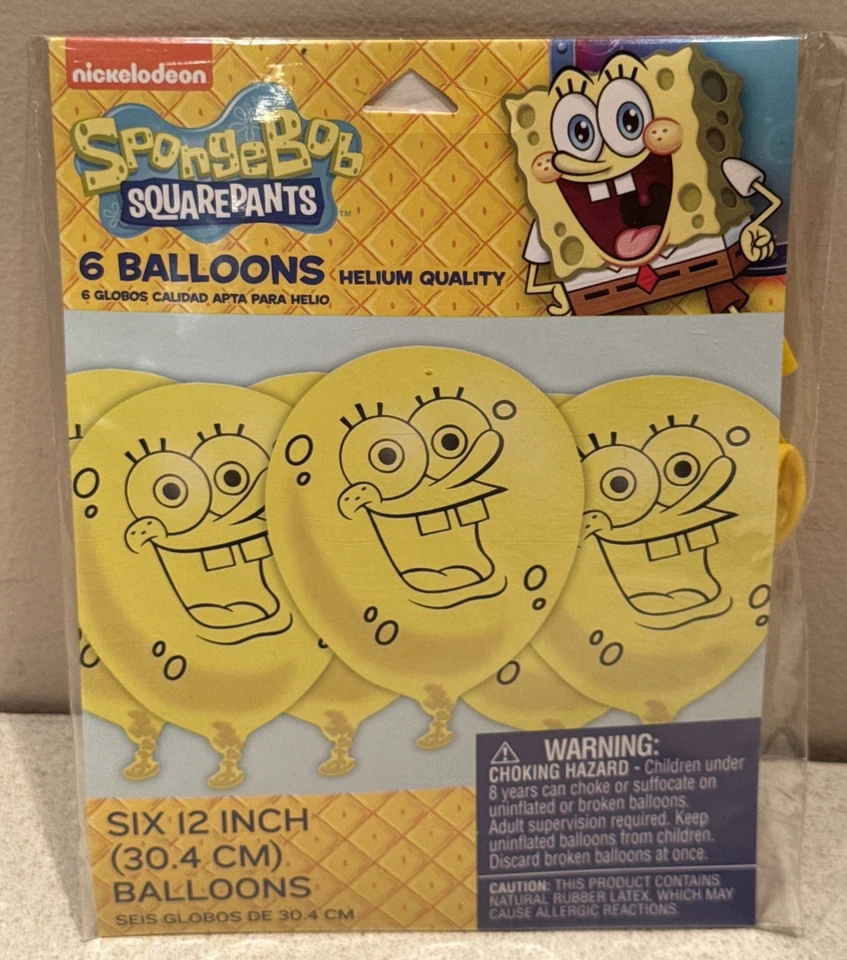 Bob Esponja Pantalones Cuadrados Fiesta de Cumpleaños Globos 12” Látex (Paquete de 6).  NUEVO Foto 2 de 3