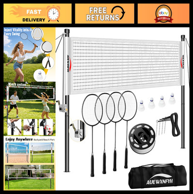 Portable Badminton Set - Outdoor Net, 4 Rackets, 3 Shuttlecocks & Boundary Line