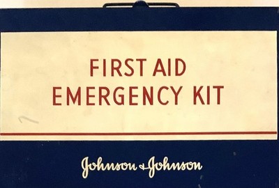 Vintage - Johnson & Johnson FIRST AID EMERGENCY KIT - Metal Wall Mount Box