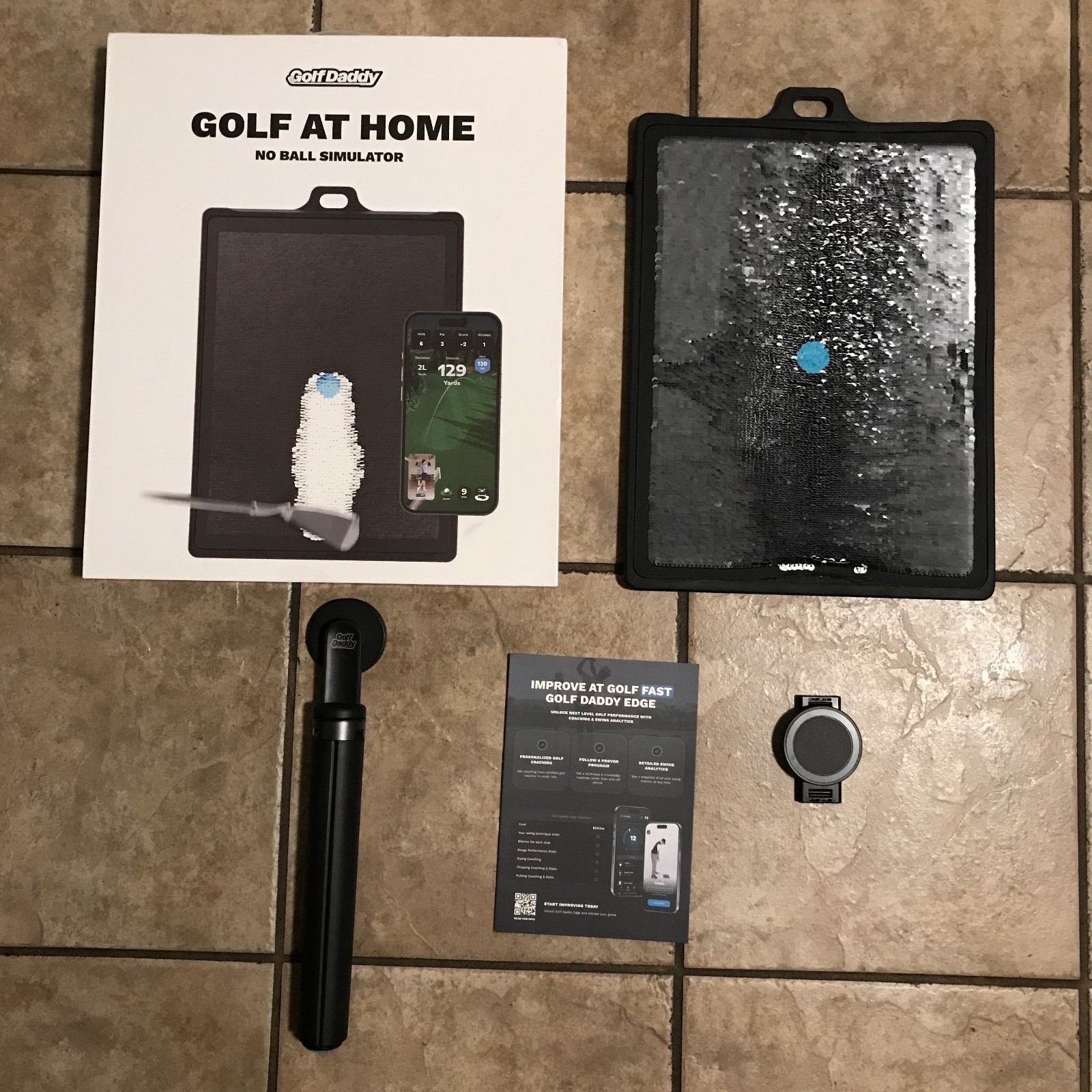 Golf Daddy Golf At Home No Ball Simulator Practice Mat, Phone Stand, Set