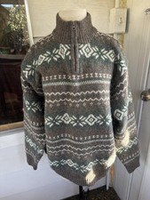 Vtg Pendleton Men's Wool Ski Snowflake Quarter Zip Sweater Size Medium 100 wool
