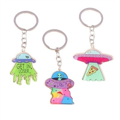 Futuristic UFO Keychain Novelty Sci Fi Theme Gift For Collectors Simple Keyring