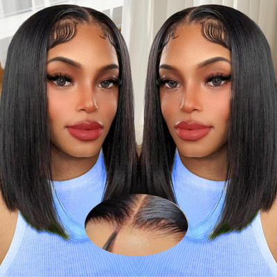 Keytac Wear And Go Glueless Bob Wig Human Hair Pre Plucked Pre Cut 5X5 Lace
