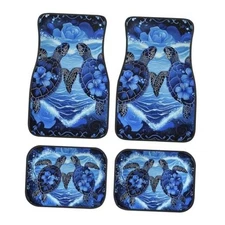 Pattern Automotive Floor Mats Pack of 4 Car Carpets Hibiscus Flower Sea Turtle