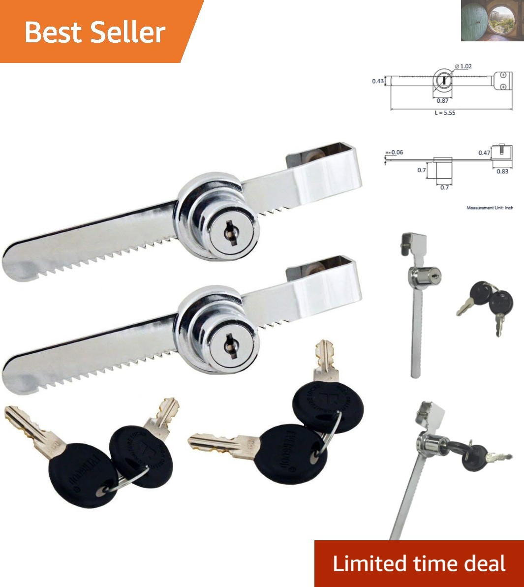 Durable Zinc Alloy Sliding Glass Door Lock - Keyed Alike, Chrome Finish - 2 Pack