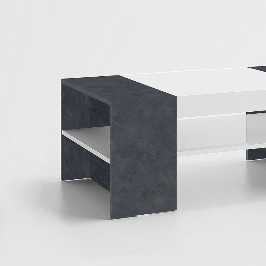 Table basse moderne 110x60cm avec plateau aspect ardoise robuste