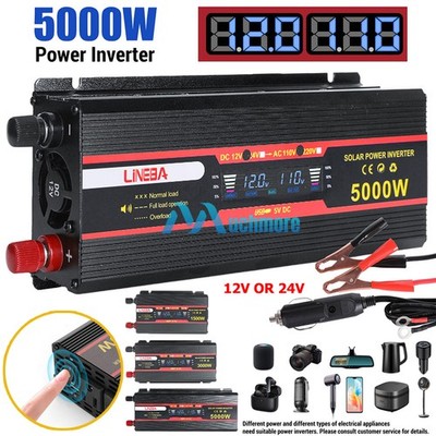 3000W/5000W Watt Vehicle Car Power Inverter DC 12V/24V to AC 110V Converter 1USB
