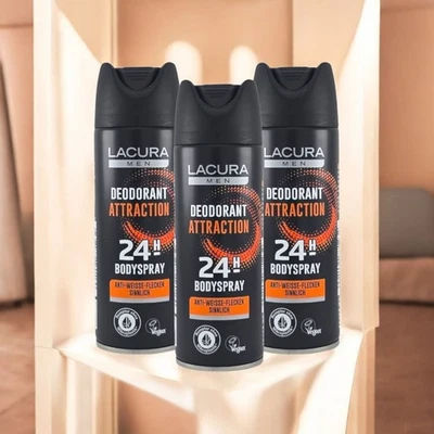Lacura Men Deodorant Attraction 3er-Pack | Anti-weiße-Flecken | Deo Spray