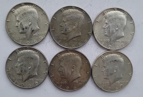 Kennedy Half Dollar, 40 percent silver, lot of 6 circulated coins