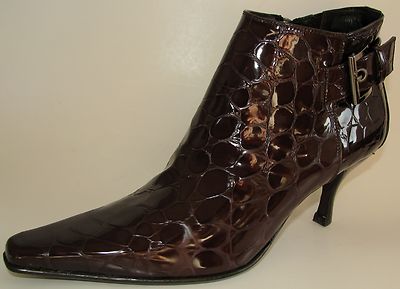 DONALD J PLINER LONI Taupe Croco Patent Buckle Mid Heel Ankle Boots 6 LOVE SHOES