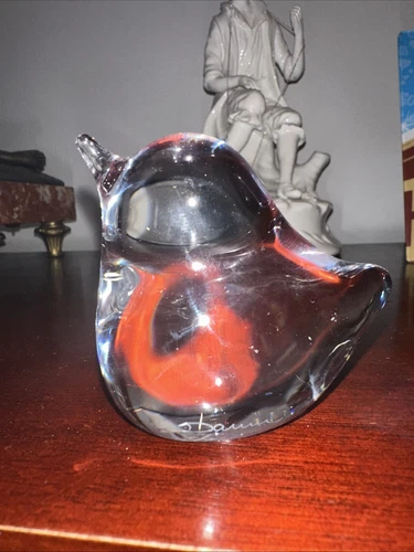 Vintage Daum France  Crystal Glass  Bird Paperweight - Signed