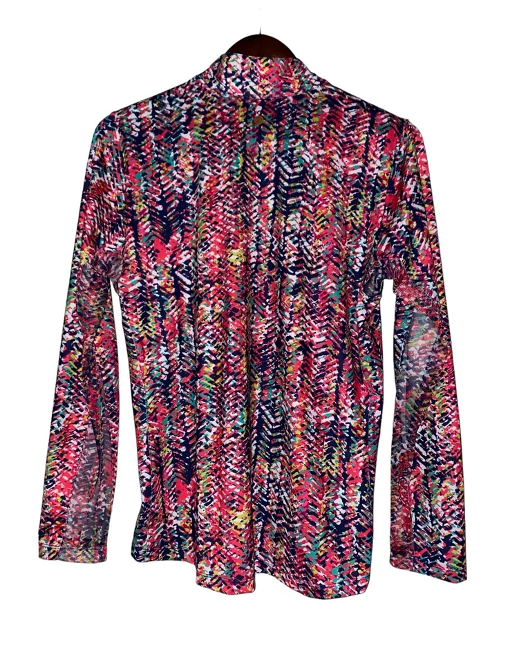 Gemstone High Neck Fitted Quarter Zip Polo Mesh Panel Top Women L Abstract Art - Image 3 of 4