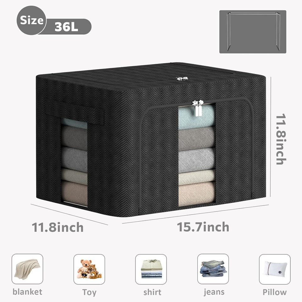 3 Pack Clothes Storage Bins Stackable Metal Frame Storage Box