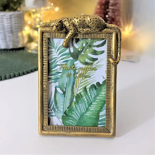 Gold Leopard Cheetah Photo Frame Free Standing Picture Holder 6x4 Vintage Look - Picture 4 of 7