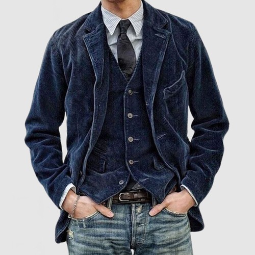Men Retro Corduroy Suit Jacket Classic Winter Casual Coat Shoulder Pads Outcoat∂ - Picture 14 of 18
