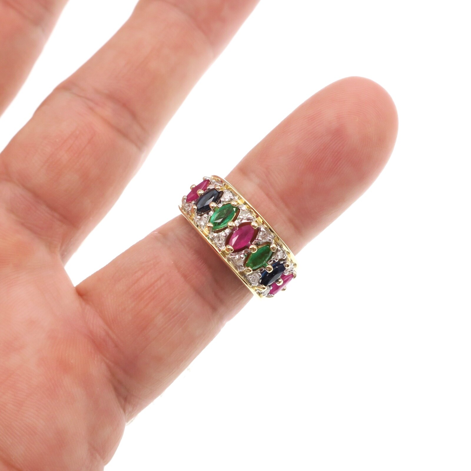 14k Solid Yellow Gold Natural Ruby Emerald Blue S… - image 3