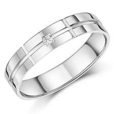  5mm Palladium 950 Single Diamond Set Grooved Wedding Band Flat Court Shaped