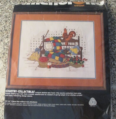 Dimensions Crewel Cross Stitch kit Country collectibles Bench Quilt Apples doll