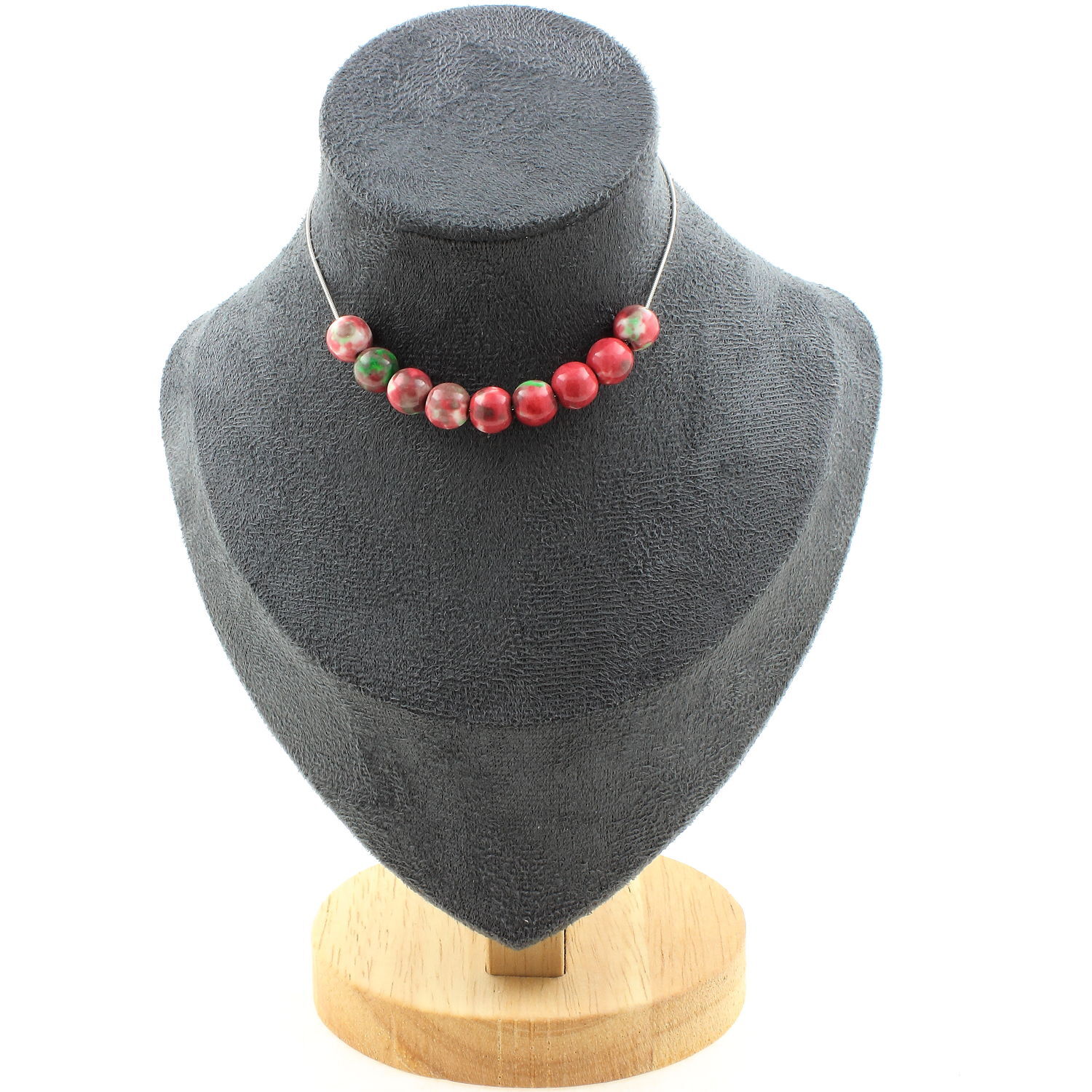Collier jaspe vert rouge et perles acier inoxydable pour femme