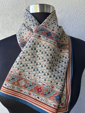 Vintage Oscar de la Renta Square 100 Silk Scarf Floral Navy Maroon Beige