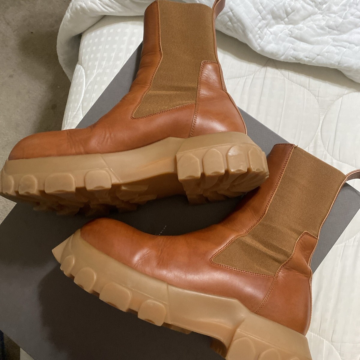 Rick Owens Beatle Bozo Tractor Boot Honey Leather Size 42 /9 Rick Owens Beatle Bozo Tractor Boot Honey Leather Size 42 /9
