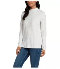 Matty M Women's Mock Neck Ribbed Tunic Top, Heather Pearl Gray, Size 2XL