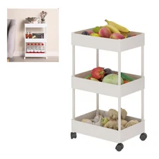 Kitchen Trolley Rack 3 Tiers Utility Rolling Storage Cart Fruit Vegetable Shelf