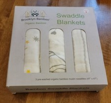 Brooklyn Bamboo Organic Bamboo Muslin Swaddle Blankets 3 Pack 47"X47" NIB